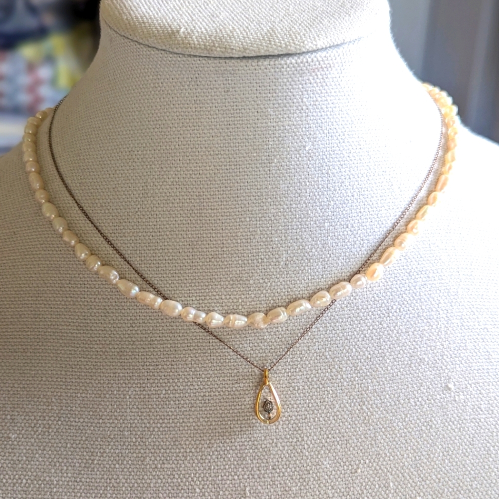 Freshwater Rice Pearls Bead Necklace Elegant Cream Necklace 18" Genuine Pearls